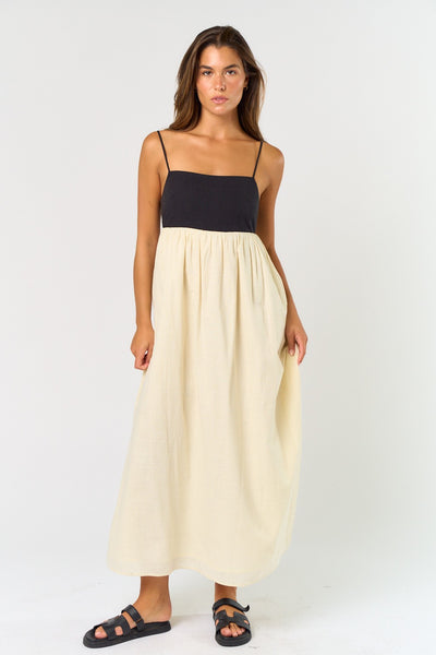 Natalia Color Block Linen Midi Dress