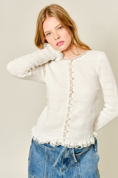 Idalia Smocked Lace Edge Cardigan