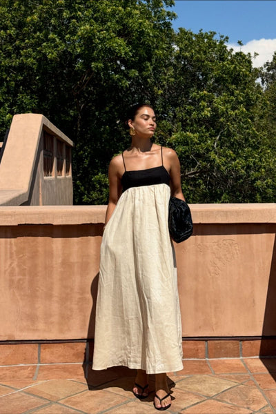 Natalia Color Block Linen Midi Dress